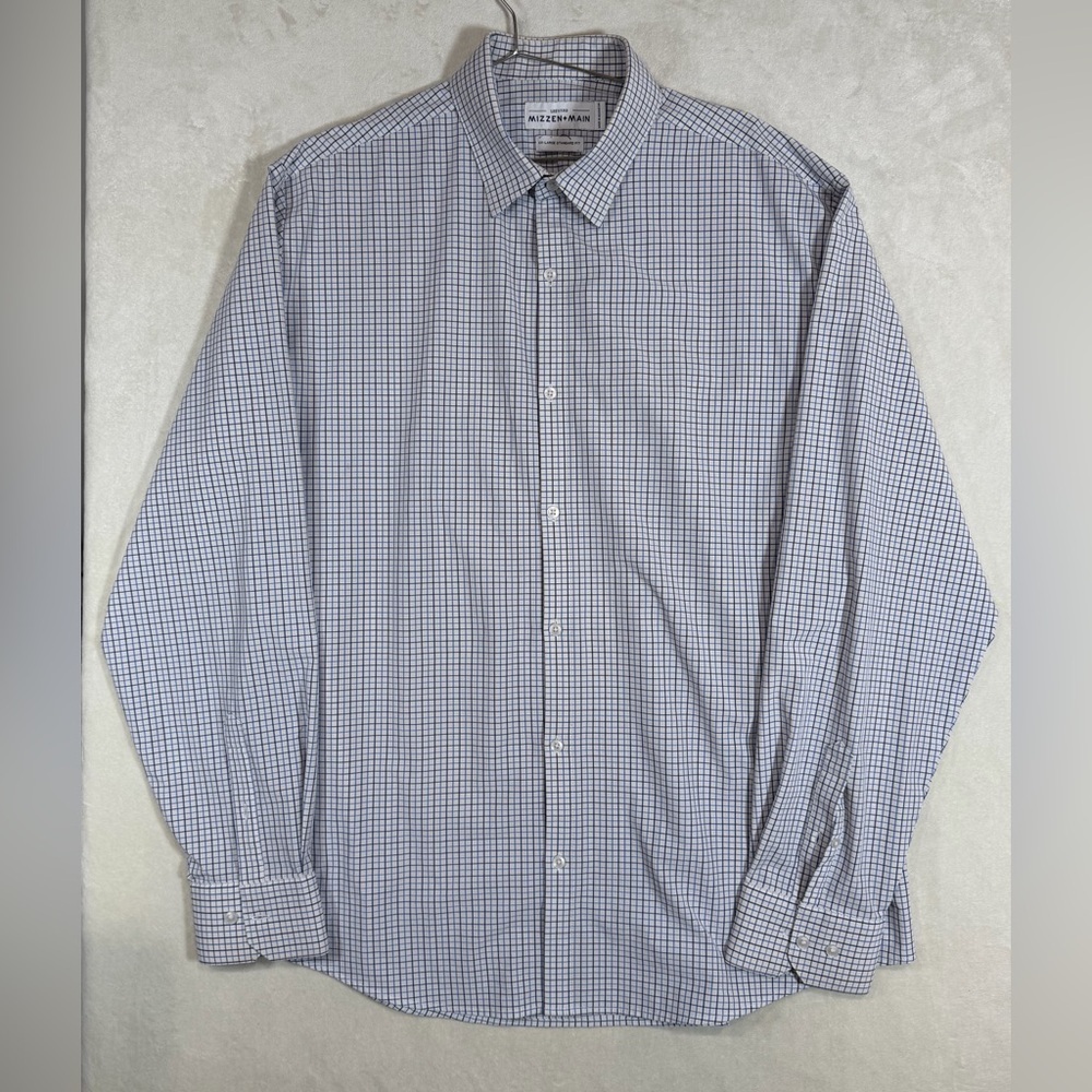 Mizzen+Main XXL Standard Fit Stretch Cotton Blue and White Checkered Shirt